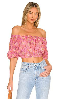 SPELL X REVOLVE Utopia Cropped Blouse in Flamingo from Revolve.com | Revolve Clothing (Global)