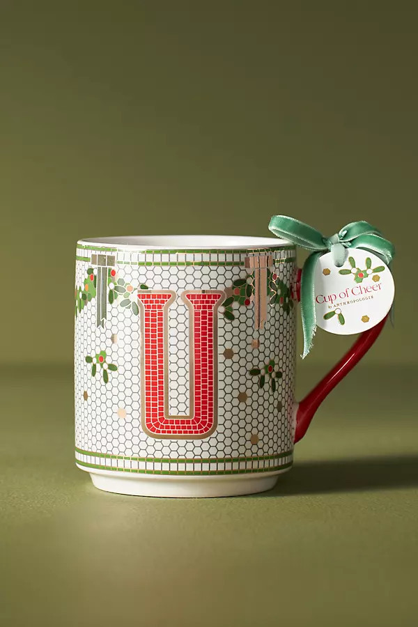 The Bistro Tile Stoneware Monogram Mug: Festive Edition | Anthropologie (US)
