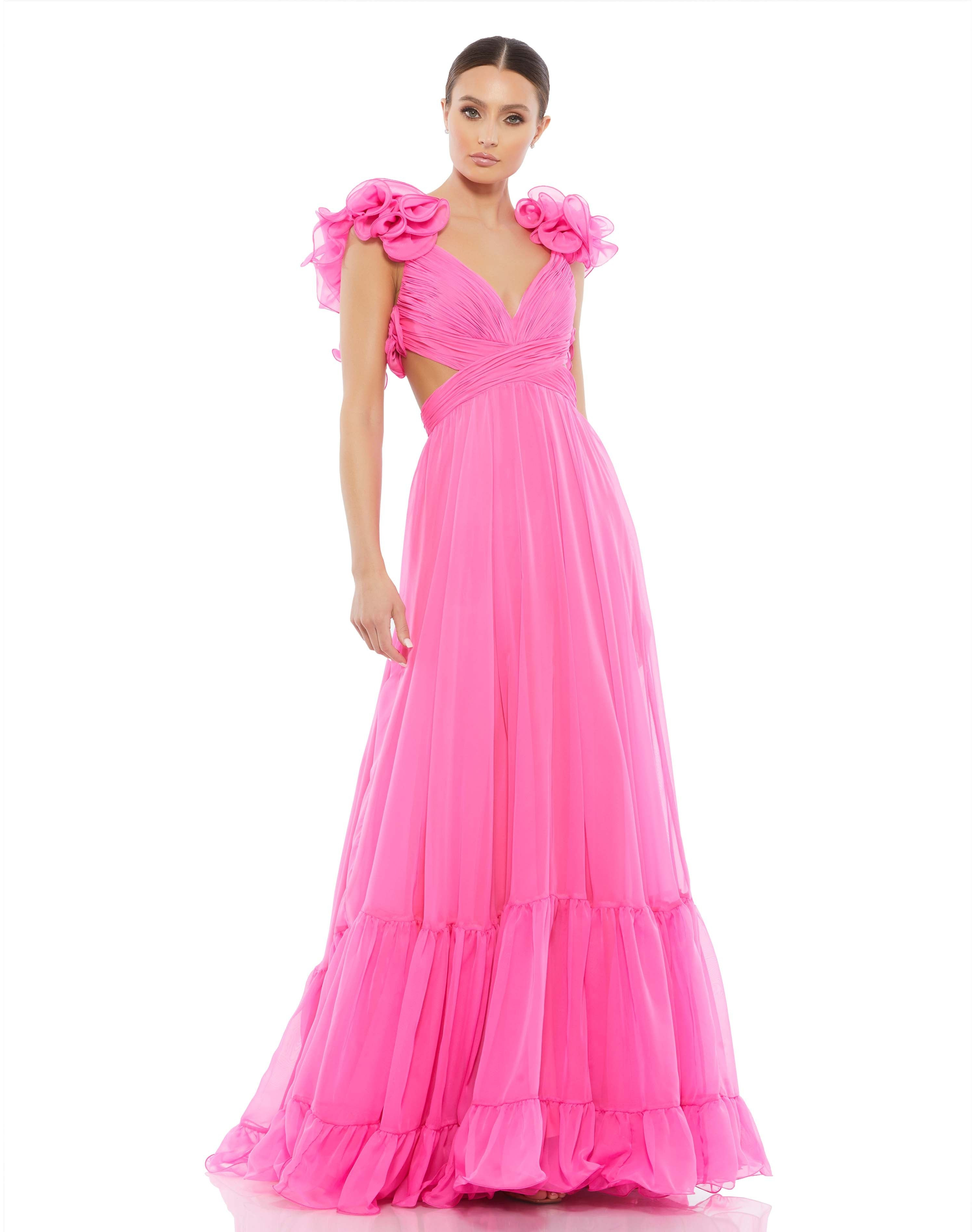 Ruffle Shoulder Lace Up Gown | Mac Duggal