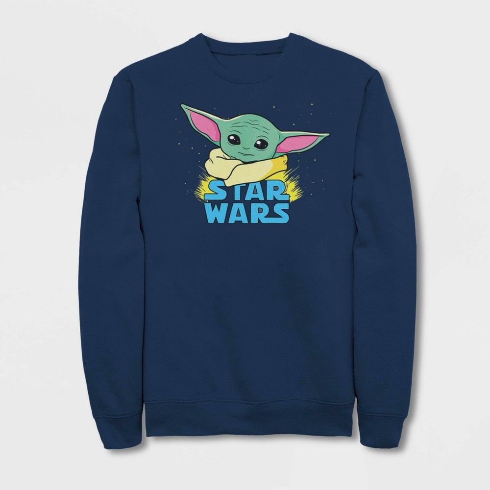 Women's Star Wars The Mandalorian The Child Pop Art Pullover Sweater (Juniors') - Navy L, Blue | Target