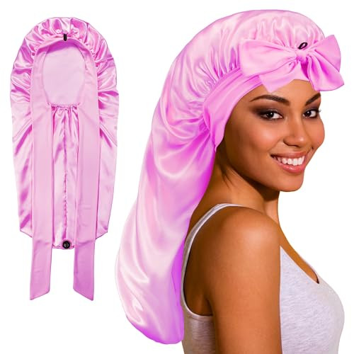 ROYBENS Long Bonnet Satin Bonnet Silk Bonnet for Sleeping Women, Bonnet with Tie Band Sleep Cap, Silk Hair Bonnet for Braids Curly Hair | Amazon (US)