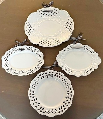 Set 4 Twos Company Wall Hanging Plates, Lace Edge White Pierced Rim Plates | eBay US