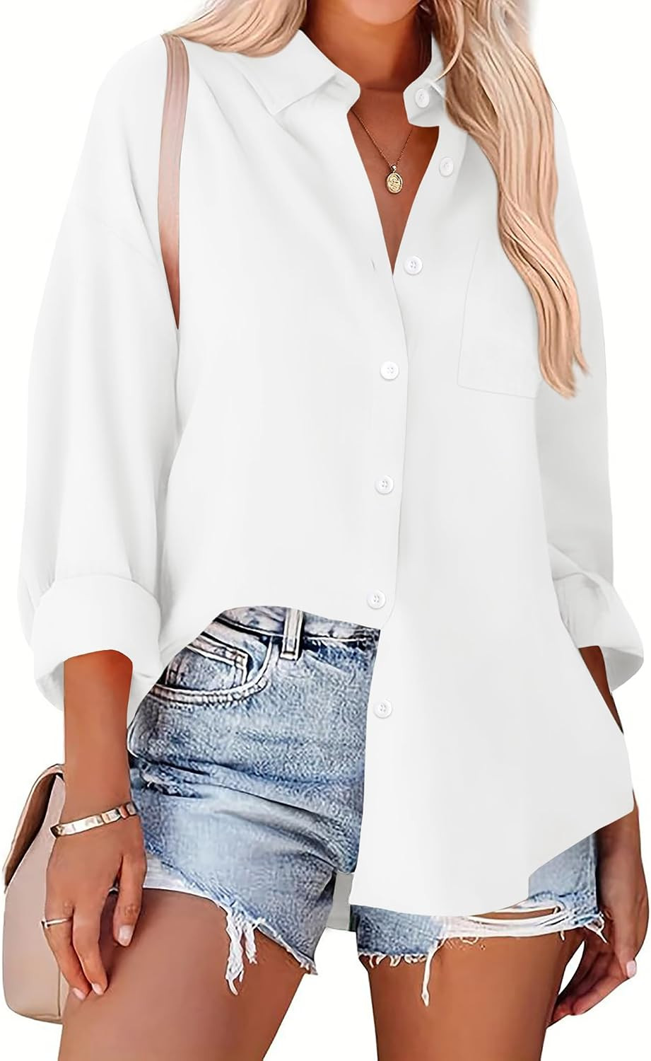 Zeagoo Women Button Down Shirts Oversized Long Sleeve Blouses with Pocket | Amazon (US)