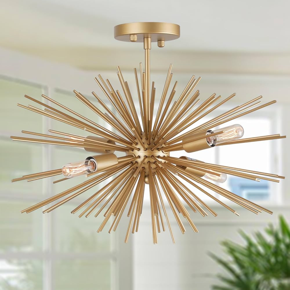 Modern Gold Sputnik Light Fixture 20" 4-Light Modern Semi Flush Mount Ceiling Light Solid Metal G... | Amazon (US)