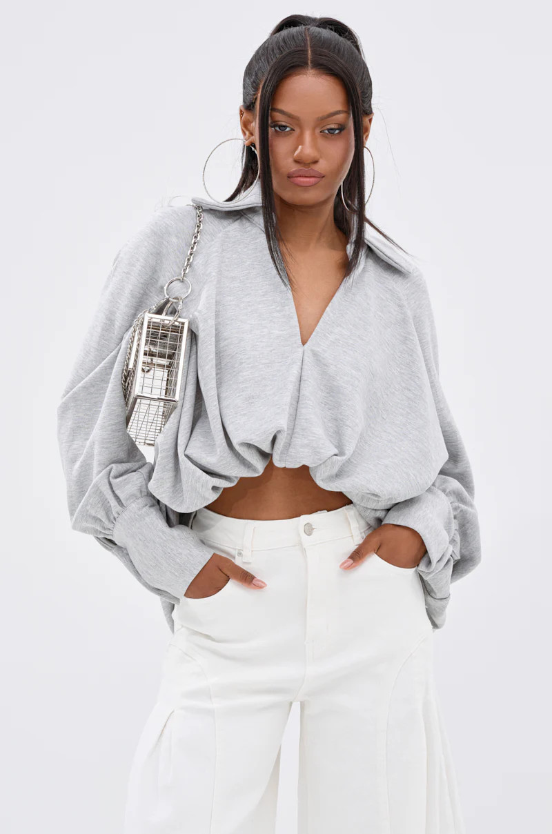 NEW RULES HIGH LOW BLOUSE IN GREY | AKIRA