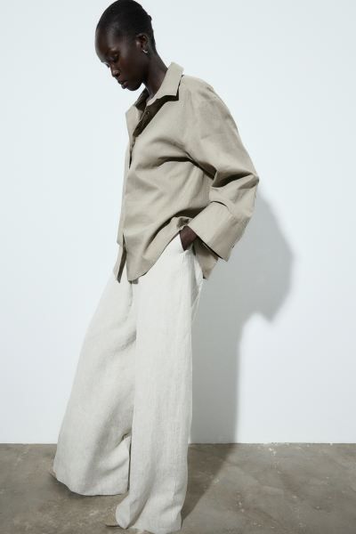 Linen-blend Shirt - Taupe - Ladies | H&M US | H&M (US + CA)