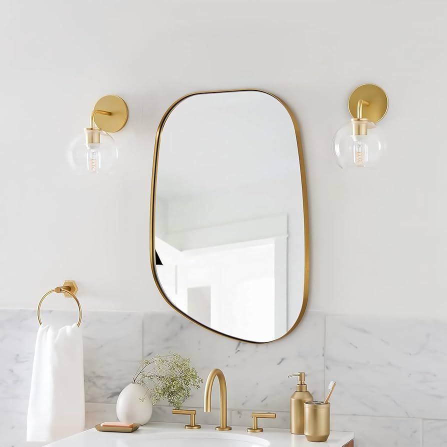 ANDY STAR Irregular Mirror | Asymmetrical Mirror for Wall 22x30” Brushed Gold Framed, Modern Wa... | Amazon (US)