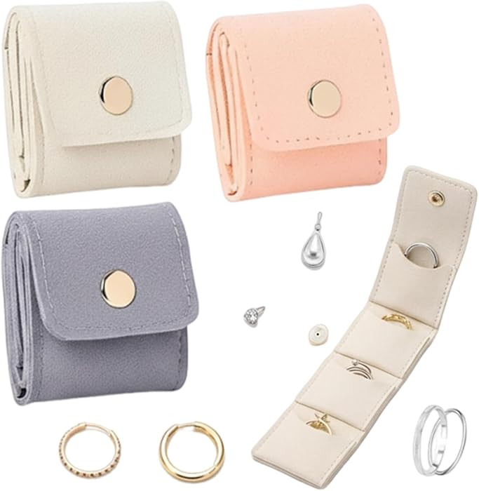 3Pcs Mini Travel Jewelry Bag, Small Travel Jewelry Organizer Case, Foldable Jewelry Roll for Earr... | Amazon (US)