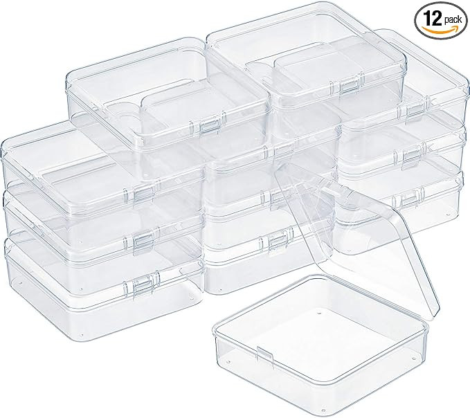 SATINIOR 12 Pack Bead Organizer Box Small Clear Plastic Beads Storage Containers Box with Hinged ... | Amazon (US)