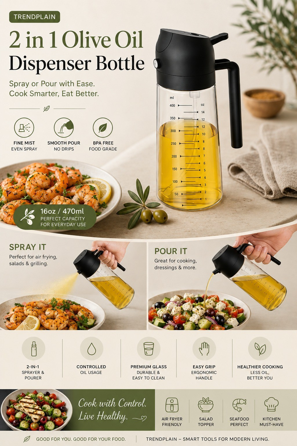 Kitchen upgrade unlocked. ✨🥗🍤From fresh Mediterranean salads to perfectly seasoned shrimp, this 2-in-1 olive oil sprayer makes healthy cooking simple, stylish, and mess-free.

#LTKHome