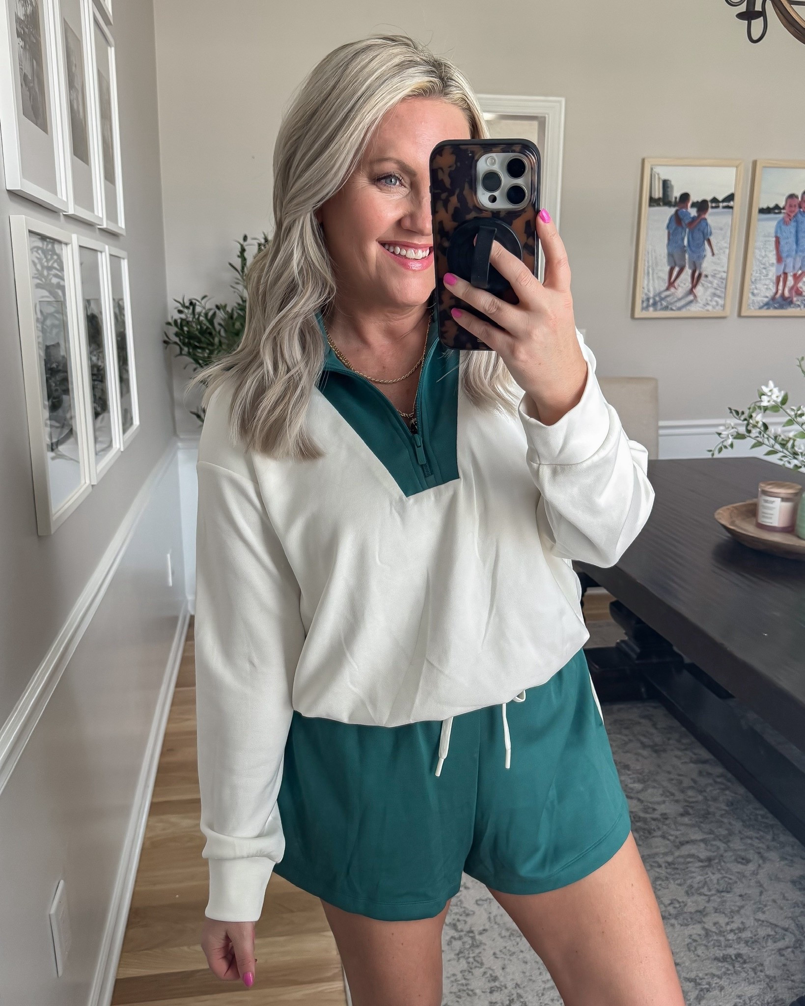 This matching set with green shorts and a cream quarter zip is such a cute and sporty look for spring. The green detailing ties it all together while still feeling fresh, comfortable, and perfect for errands, travel, or everyday wear.

Wearing size small.

green matching set quarter zip outfit athletic shorts outfit casual spring outfit sporty chic outfit athleisure set everyday style comfy travel outfit womens spring fashion lovelylifestyling

#LTKootd #LTKmomlife #LTKSeasonal