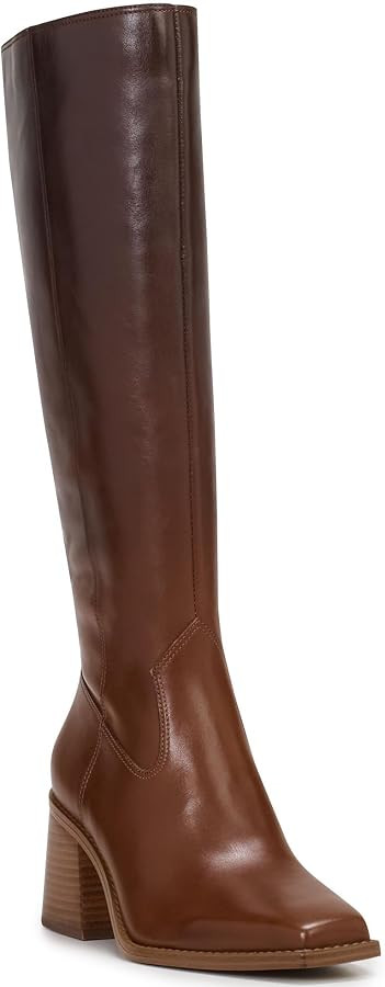 Burgundy Knee High Boots for Women Square Toe Chunky Block Heeled Wide Calf Boots Fall Tall Long ... | Amazon (US)