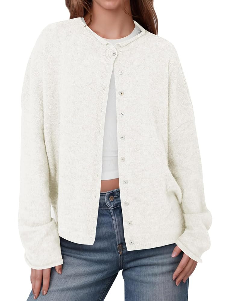 Saodimallsu Womens Button Up Cardigan Sweaters Long Sleeve Crew Neck Fall Soft Lightweight Knit L... | Amazon (US)