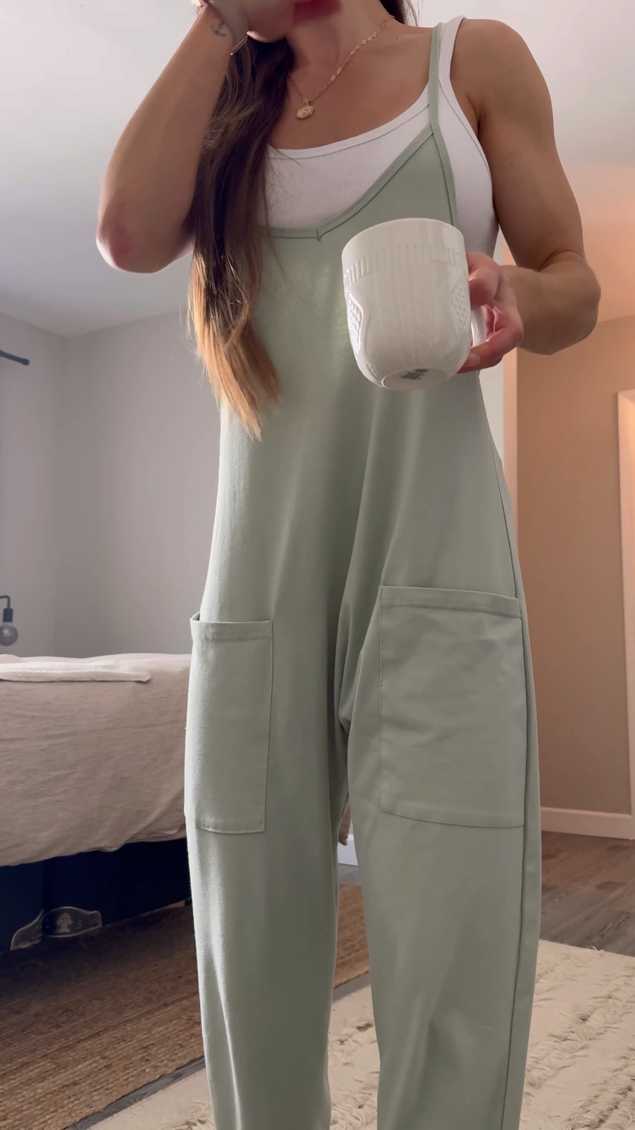 Easy like Sunday morning ☀️ in this Free People Hot Shot Onsie dupe from Amazon. Snag it while it lasts! It's wildly comfortable and perfect for casual summer days. 

I'm wearing a size small in the jumpsuit & tank top (this is my FAVORITE cropped tank btw),  size 7-8 in the slippers. 

#LTKfindsunder50 #LTKstyletip #LTKActive
