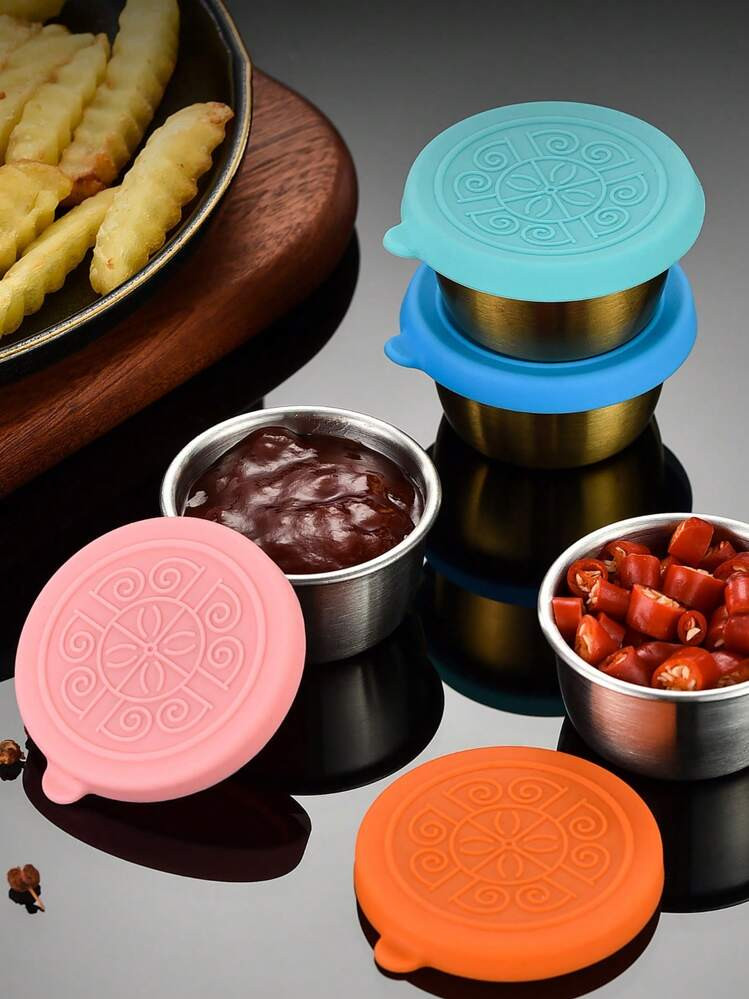 6pcs Salad Dressing To Go Containers, Stainless Steel Sauce Cups With Leakproof Silicone Lids, For Lunch Boxes, Picnics And Travel. Ramekin DippingSauce Cup, Round Condiment Cups,Sauce Cup For Steak/Salad/Tomato Sauce/LMexicanPancake Dip.Stainless Steel Sauce Cups With Leakproof Silicone LidsReusable Condiment Containers.Small Sauce ContainerSets,School Supplies | SHEIN