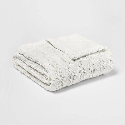 Solid Cable Knit Chenille with Sherpa Reverse Throw Blanket - Threshold™ | Target