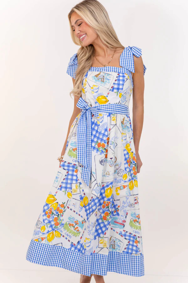 Honey Blossom Blue Lemon Print Dress | The Mint Julep Boutique