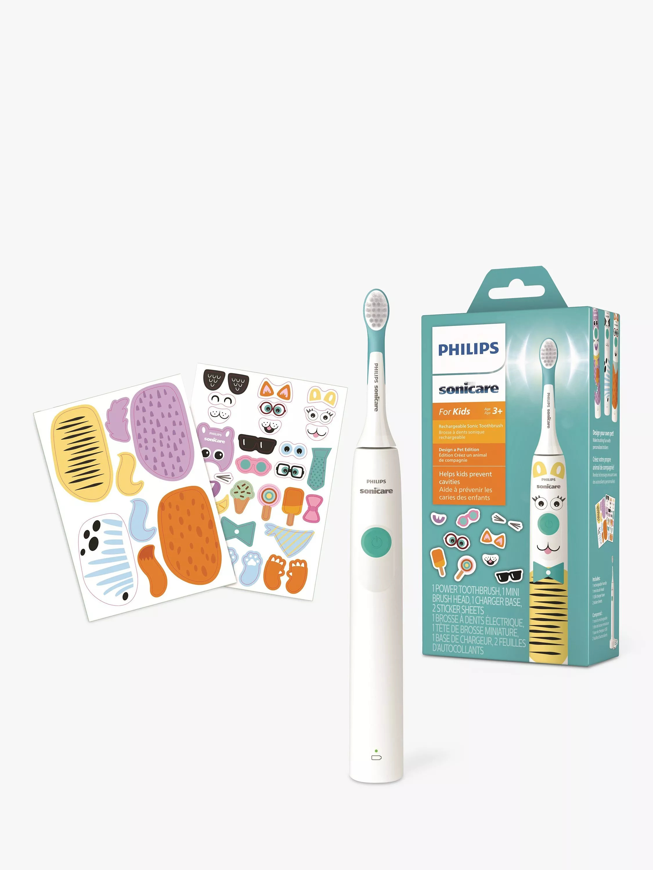Philips Sonicare For Kids HX3601/01 Design a Pet Electric Toothbrush, White | John Lewis (UK)
