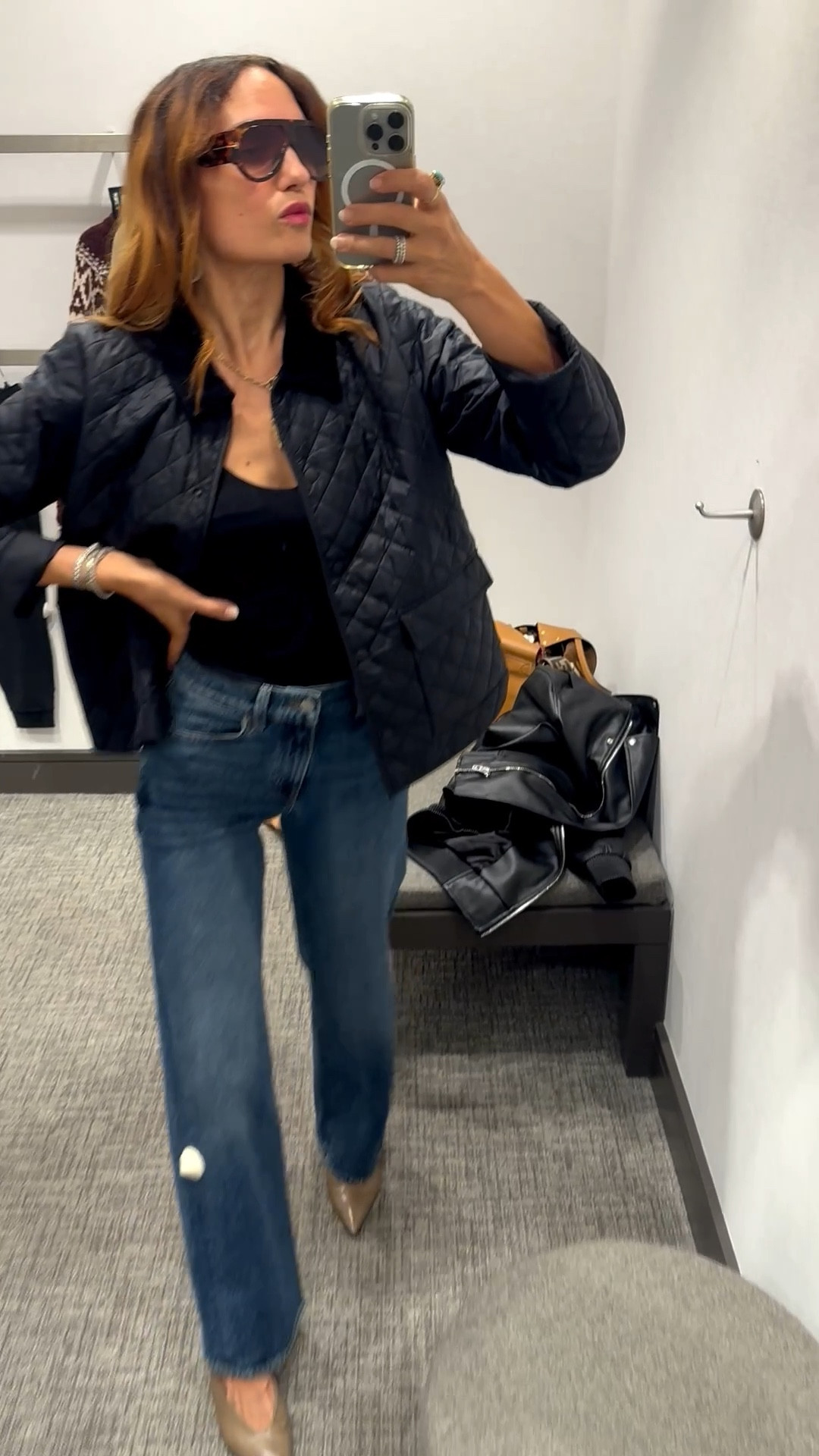 Love this barn jacket from Eileen fisher 🪩 
Khaite lookalike !! Nordstrom brand jeans sz are tts. I wear 26/2
