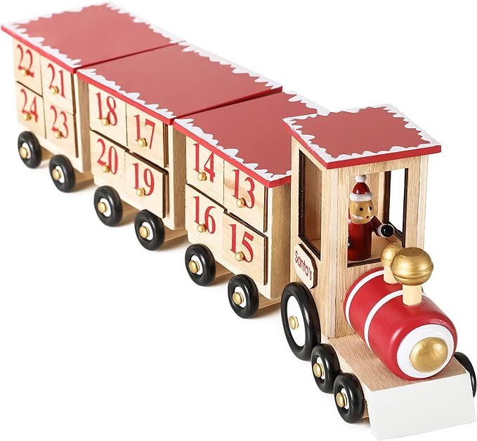 BRUBAKER Reusable Wooden Advent Calendar to Fill - Red Locomotive with 24 Doors - DIY Christmas C... | Amazon (US)