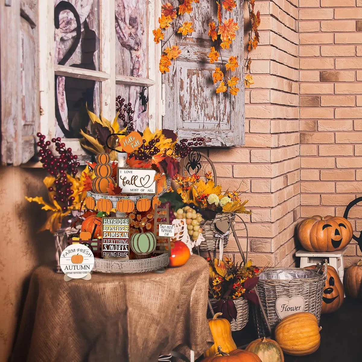 15 Pcs Fall Tiered Tray Decor Set Hello Fall Decor Autumn Wood Signs Thanksgiving Orange Brown Ta... | Wayfair North America