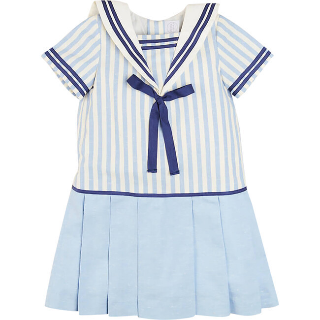 Nautical Striped Pleated Short Sleeve Mariner Dress, Blue | Maisonette
