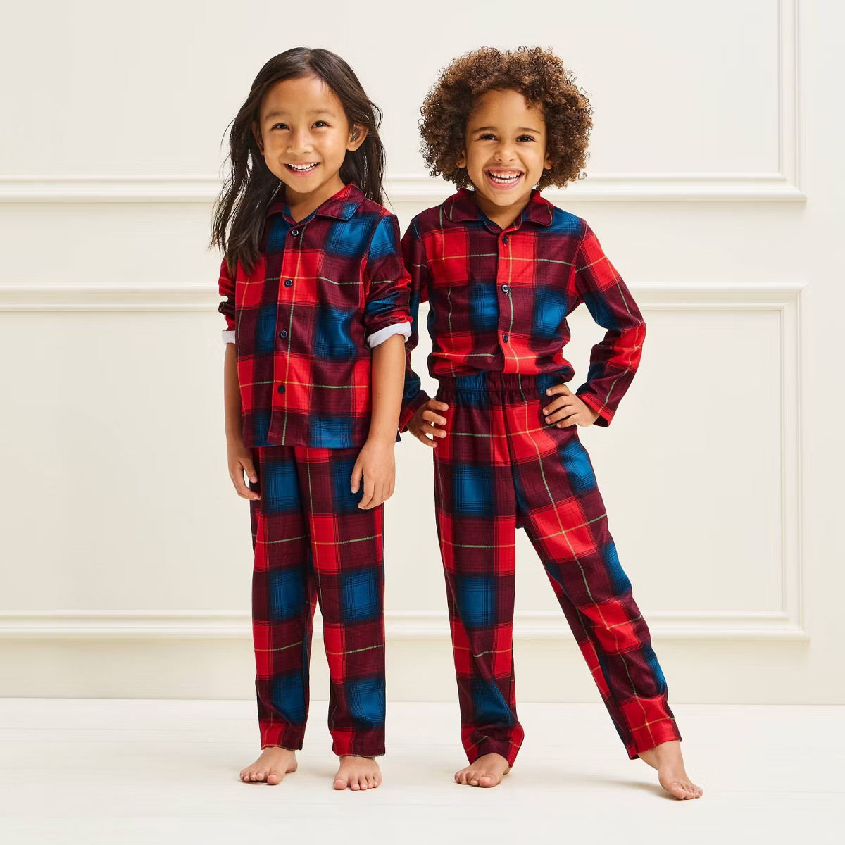 Toddler Plaid Long Sleeve Button-Down Pajama Set 2pc - Cat & Jack\u2122 Red/Blue 3T | Target