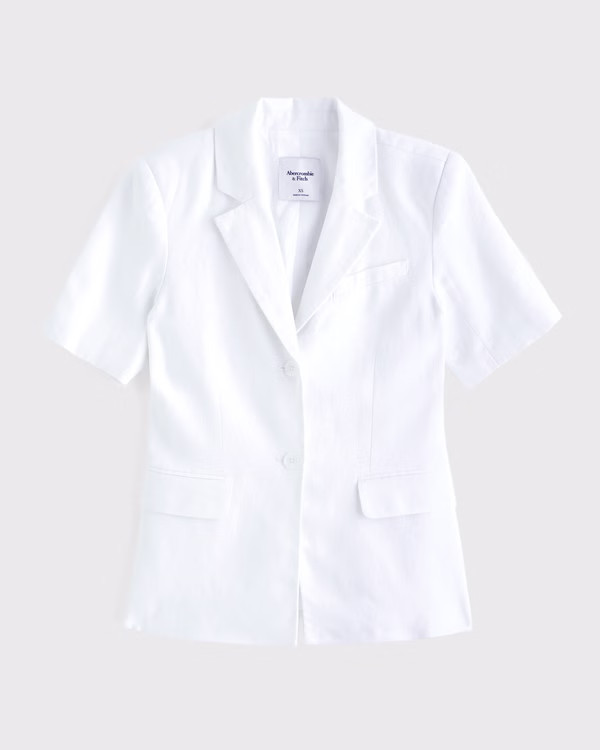 Short-Sleeve Premium Linen Blazer | Abercrombie & Fitch (US)