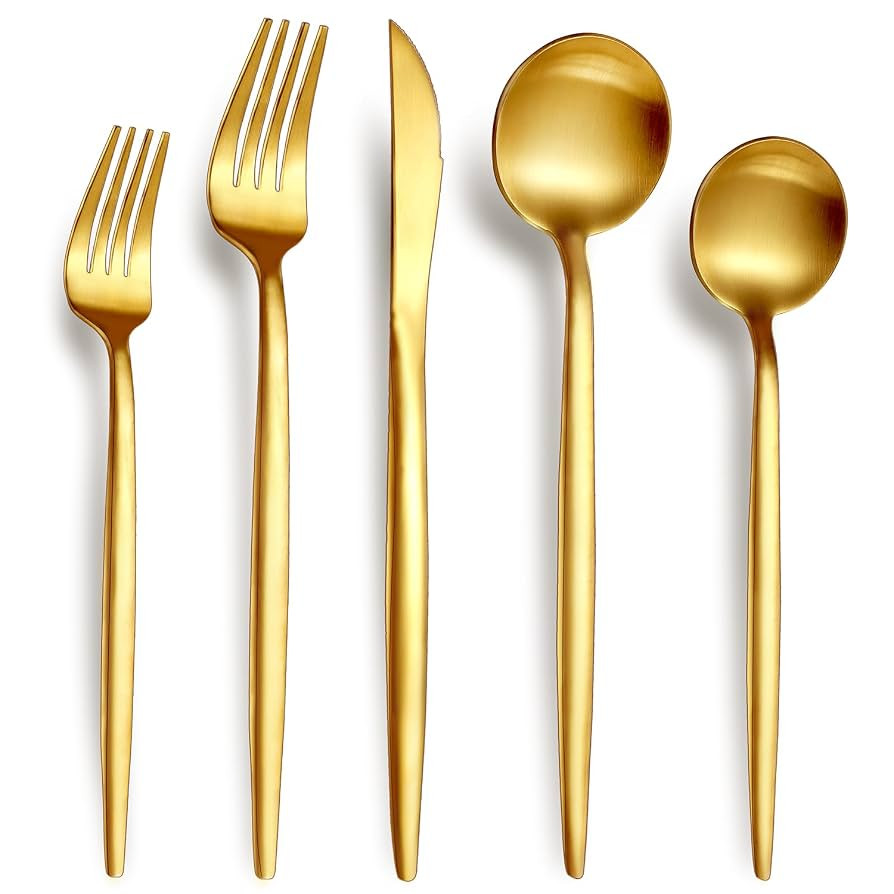 20-Piece Gold Silverware Set for 4, 18/10 Stainless Steel Flatware with Thick Spoons and Forks, M... | Amazon (US)
