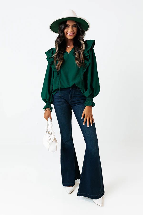 Slight Change Of Plans Ruffle Top In Hunter Green | Impressions Online Boutique