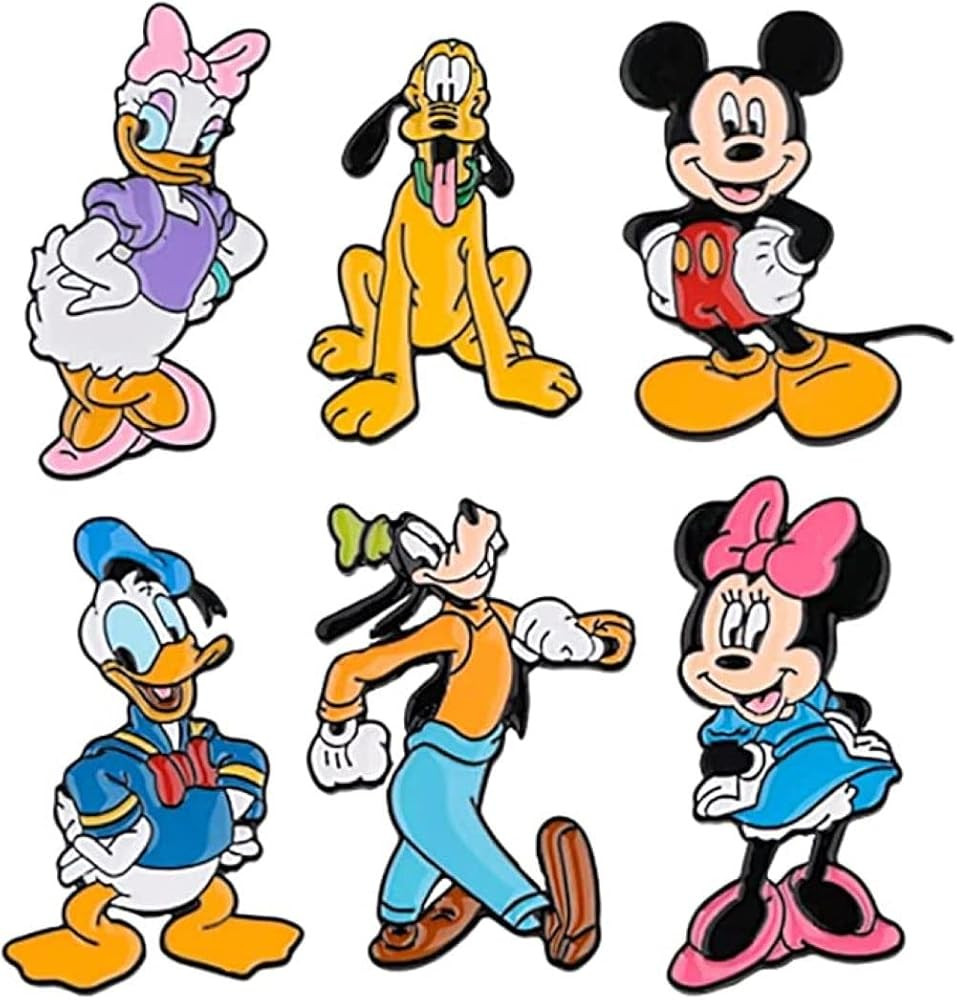 Mickey Cartoon Mouse and Friends Characters Metal Enamel Set of 6 Pins | Amazon (US)