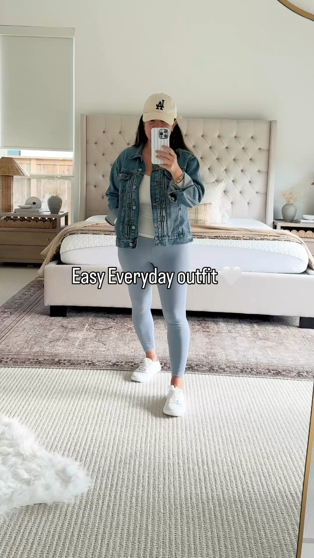 This easy everyday outfit is one I keep reaching for on repeat 🤍 the fit is comfortable but still put together — perfect for running errands, coffee runs, or casual days at home. Baseball game outfit, travel outfit, spring outfit 2026. These Amazon leggings are buttery soft with great stretch, and I love pairing them with a simple tank, denim jacket, and clean white sneakers for that effortless look. Everything is easy to mix and match for spring too. Follow me on LTK for daily outfit ideas, Amazon finds, and home decor inspiration.

#LTKvlog #LTKootd #LTKPetite