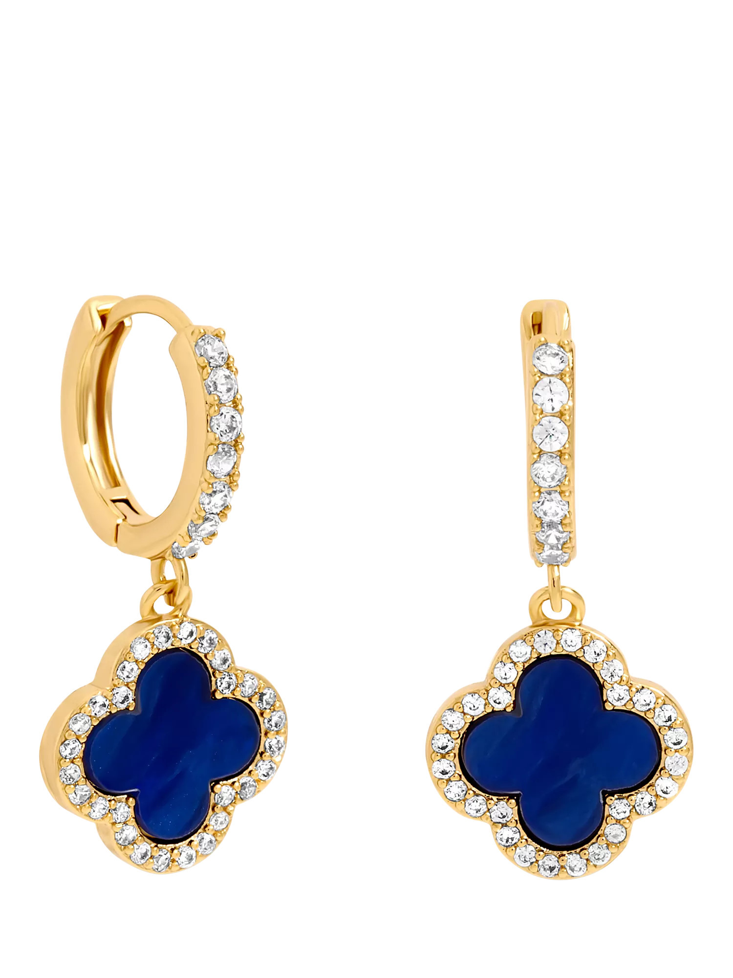 Jon Richard Lapis Clover Huggie Earrings, Gold | John Lewis (UK)