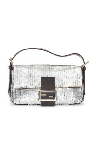 Fendi Vintage Sequined Baguette Shoulder Bag in Metallic Silver | FWRD 