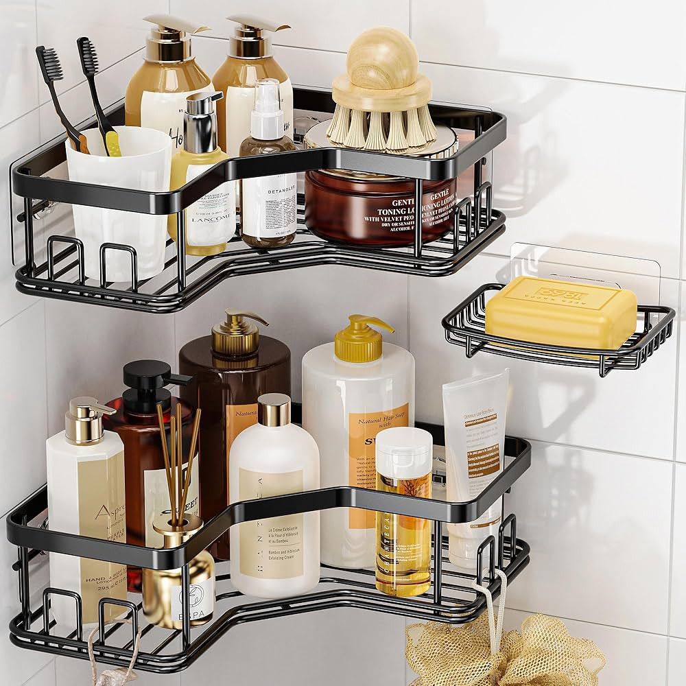 MAXIFFE 3 Pack Corner Shower Caddy with Soap Holder, Large Capacity Sturdy Easy Install No Drilli... | Amazon (US)