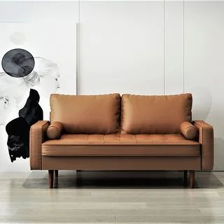 US Pride Faux Leather Mid-century Modern Sofa (Brown) | Bed Bath & Beyond