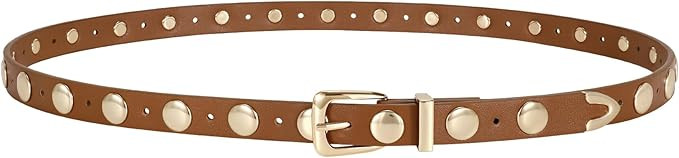 JASGOOD Women Studded Belt Skinny Leather Belt Ladies Thin Waist Belt Fashion Leather Belt for Je... | Amazon (US)
