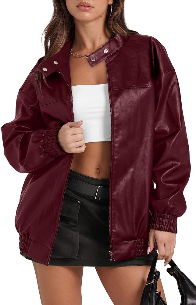 Sampeel Leather Jacket Women Faux Oversized Motorcycle Bomber Coats 2025 Fall Fashion Outfits Win... | Amazon (US)