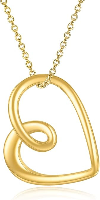 Heart Necklace for Women 925 Sterling Silver Plated Gold Pendant Dainty Heart Necklace Gift for W... | Amazon (US)
