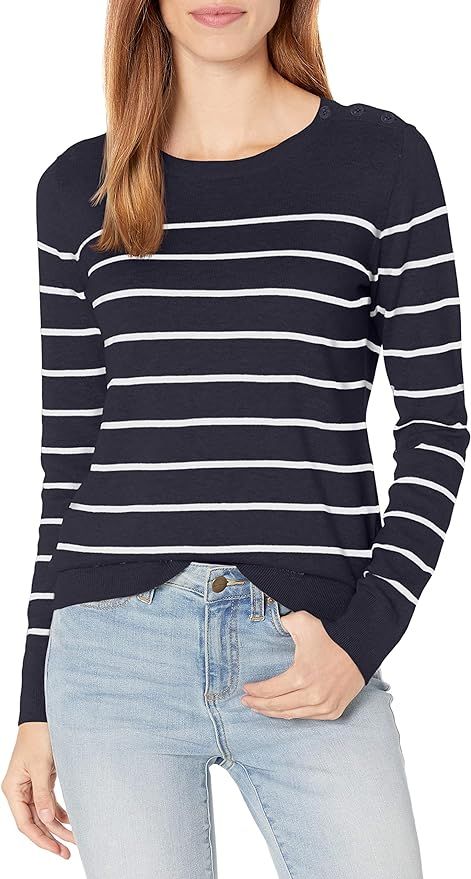 Nautica Women's Year-Round Long Sleeve 100% Cotton Striped Crewneck Sweater | Amazon (US)