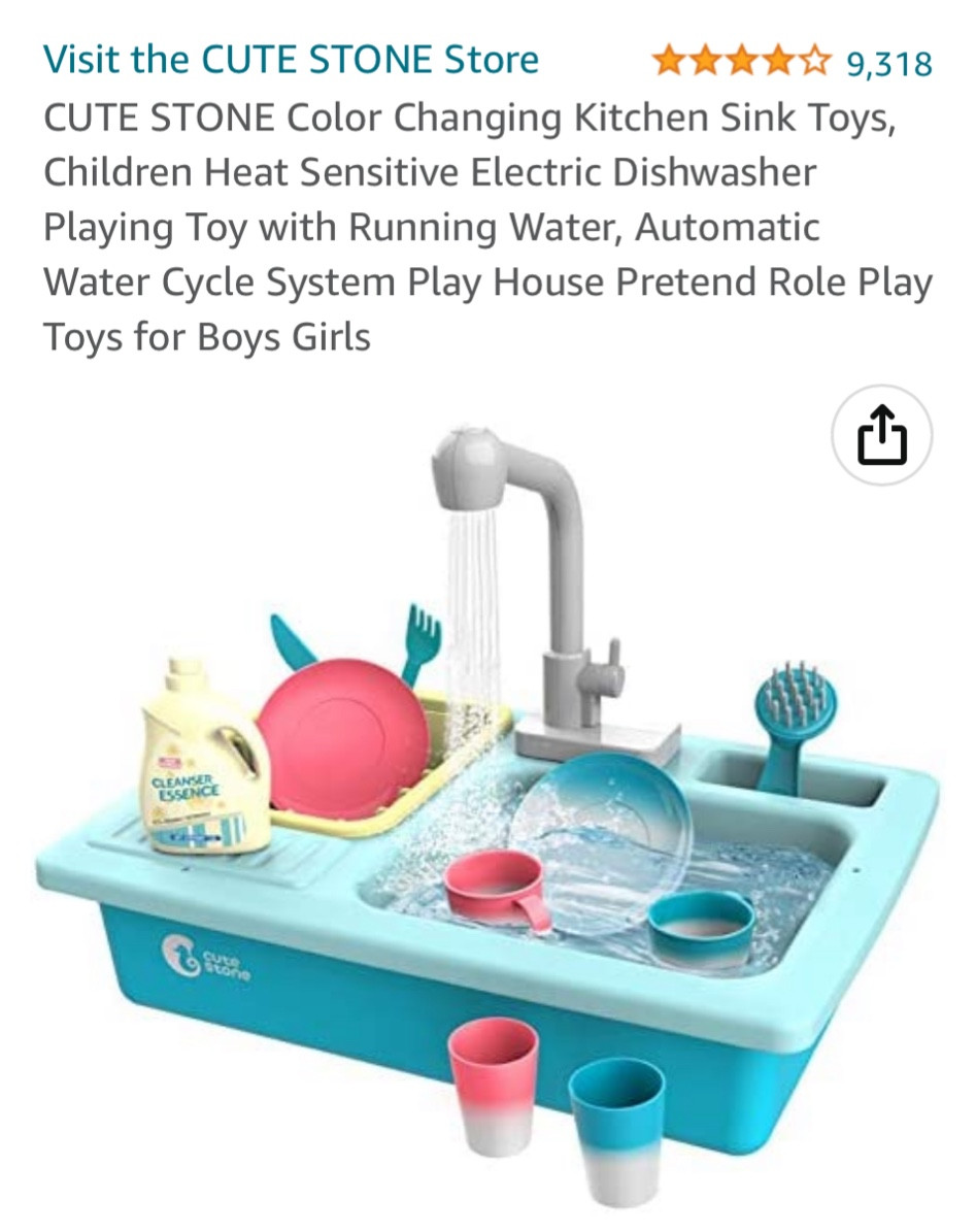  CUTE STONE Color Changing Kitchen Sink Toys, Children Heat  Sensitive Electric Dishwasher Playing Toy with Running Water, Automatic  Water Cycle System Play House Pretend Role Play Toys for Boys Girls 