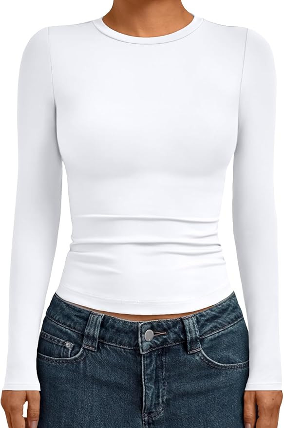 AUTOMET Womens Long Sleeve Shirts Basic Compression Going Out Crop Tops Fall Fashion Y2K Clothes ... | Amazon (US)