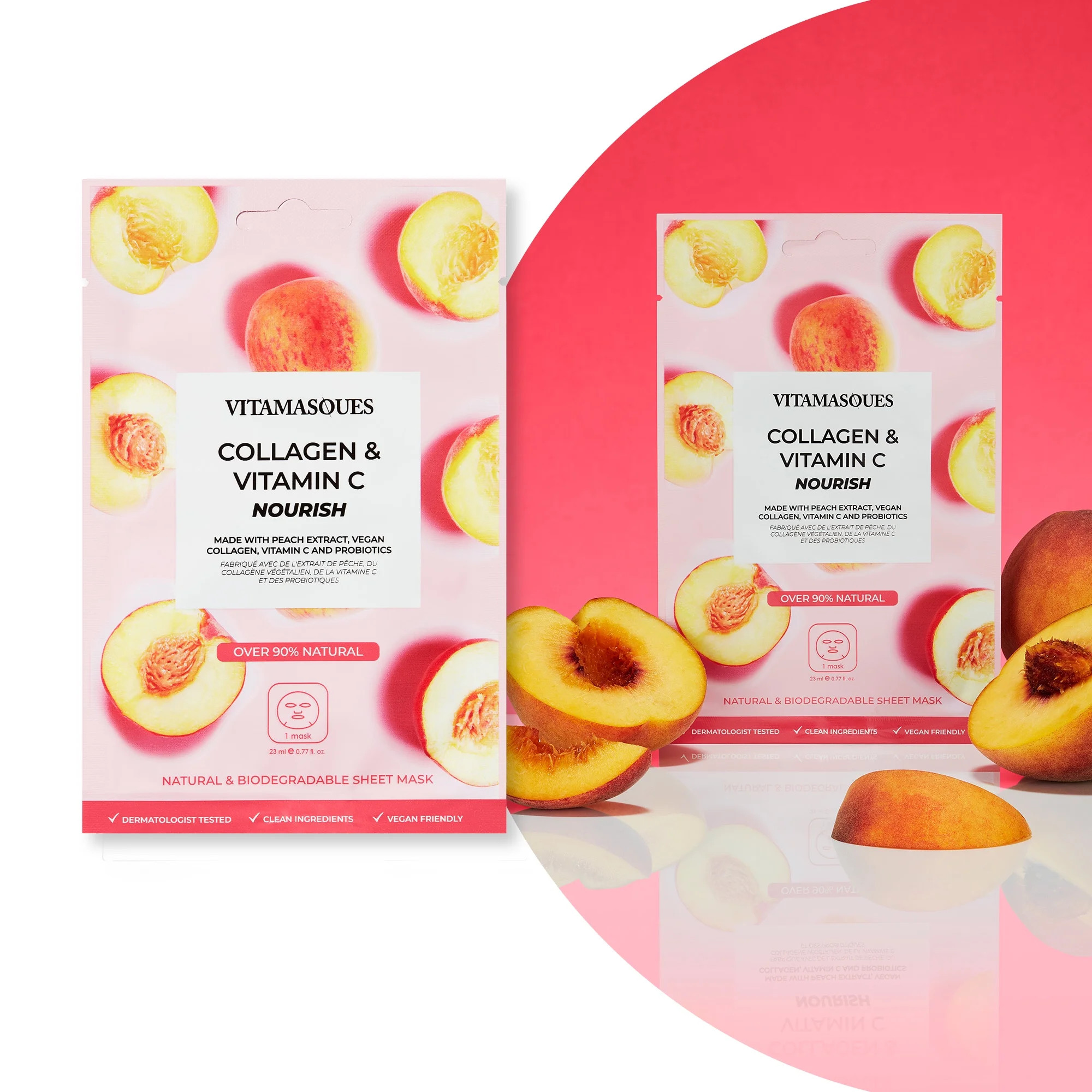 Vitamasques Collagen & Vitamin C Peach Masks, Nourish, One Sheet Masks - Walmart.com | Walmart (US)