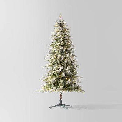6.5' Pre-lit Flocked and Glittered Indexed Balsam Fir Artificial Christmas Tree Warm White LED Li... | Target