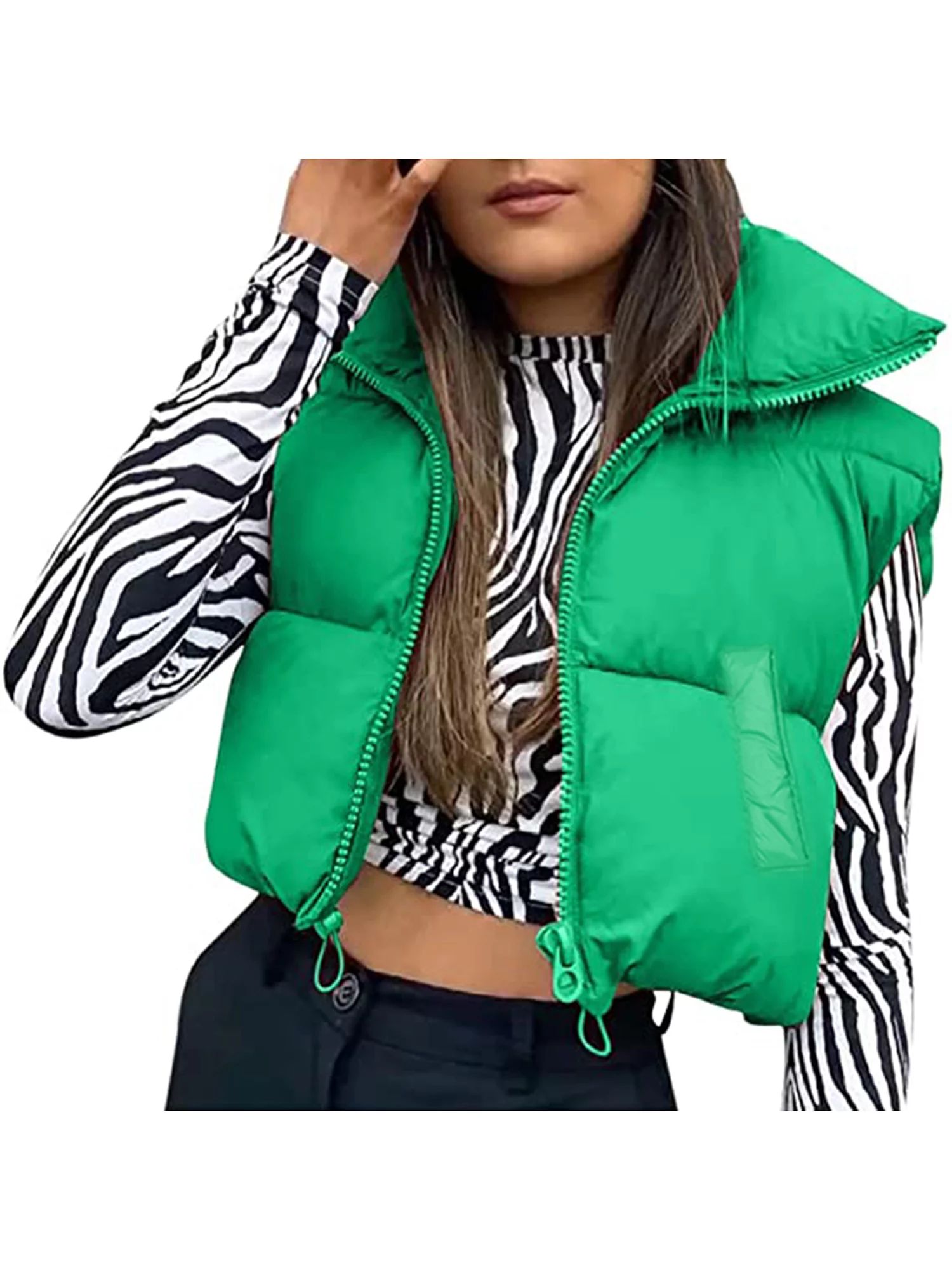 Sunisery Women's Winter Warm Crop Vest Zipper Up Lightweight Sleeveless Waistcoat High Neck Puffe... | Walmart (US)