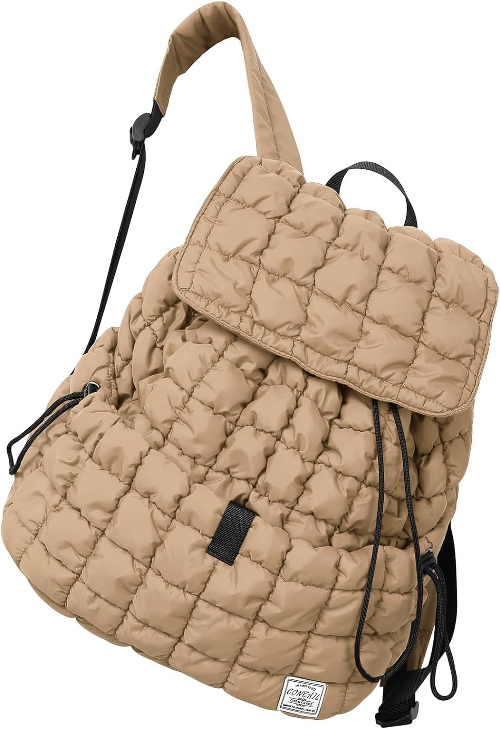 CONTAIL 18L 14 Inch Quilted Puffer Backpack,Top Flap Drawstring Backpack,Khakie | Amazon (US)