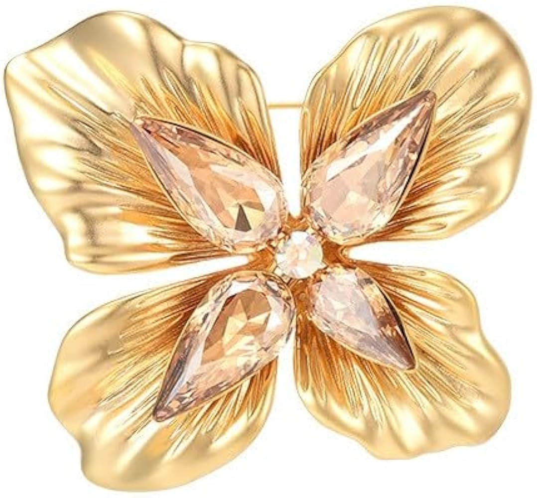 Flower Brooch Pin - Rhinestone Flower Pin 18k Gold Plated - Thanksgiving Day, Birthday, Wedding G... | Amazon (US)