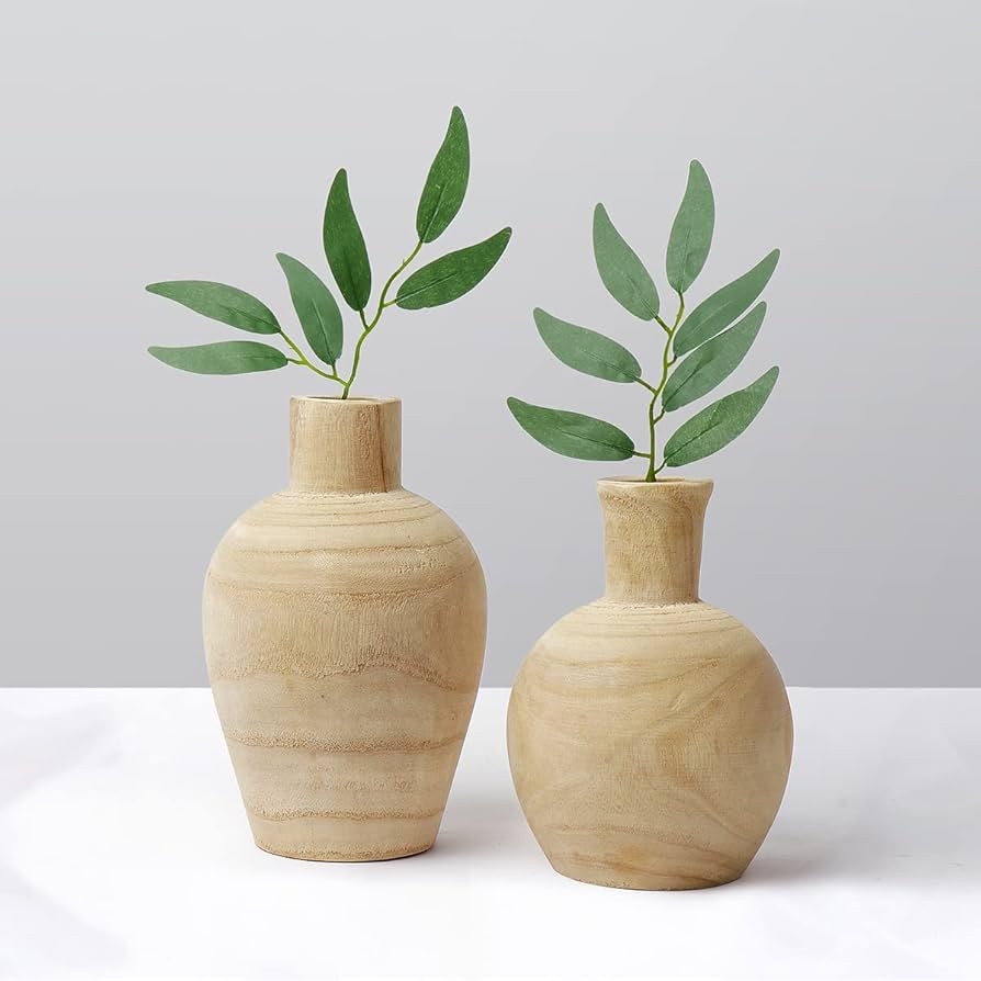 Warm Toast Designs - Wood Vase 2 Vase Set Farmhouse Vases for Decor - Boho Vase - Vases for Livin... | Amazon (US)