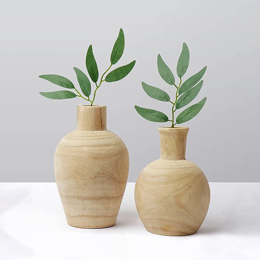 Warm Toast Designs - Wood Vase 2 Vase Set Farmhouse Vases for Decor - Boho Vase - Vases for Livin... | Amazon (US)