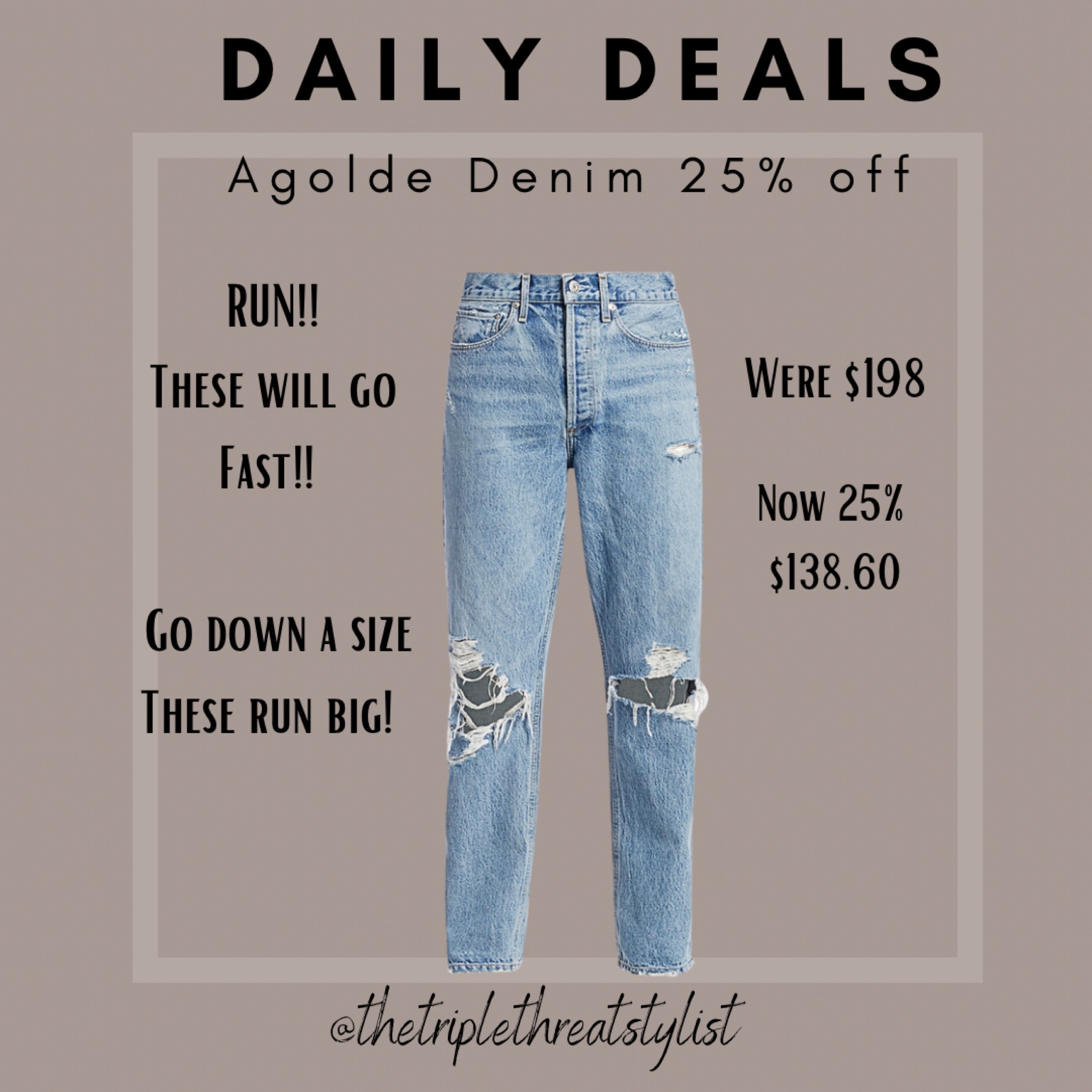 MY FAVORITE DESIGNER JEANS ARE 25% off

This AGOLDE pair is one of my faves. Size down one SIZE.  

These will sell out so if you want them run and grab a pair! 

I wear 25

#LTKsalealert #LTKstyletip #LTKSeasonal